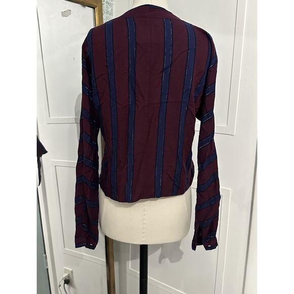 Rails Sloane Blouse in Janeiro Stripe Burgundy Navy Metallic V Neck XS - Picture 9 of 10
